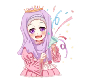🎉 Hidżab, Księżniczka, Konfetti, Korona, Anime telegram sticker
