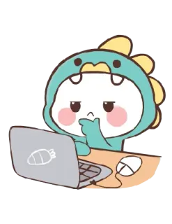 💻 cartoon, dinosaur, computer, thinking, cute, animal costume telegram sticker