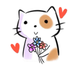 🙂 chat, fleurs, coeur, mignon, autocollant, animal telegram sticker
