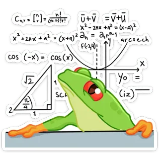 🤯 Cnr=
x²-2AX +A²= (x-A)2
=
x²+2Ax+a²= (x+q)2 an air
cos (-x)= cos(x)
2
1
1
SCA
F(-24) arcsech
Yo
(iz)
=
X
4
2
1 żaba, matematyka, matematyka, edukacja, algebra, geometria, nauka, równania telegram sticker