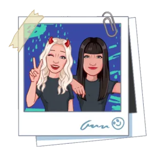 📷 kreskówka, awatary, przyjaciele, znak pokoju, diabelskie rogi telegram sticker
