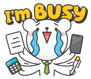 😭 I'm BUSY ocupado, urso, escritório, calculadora, estressado, chorando telegram sticker