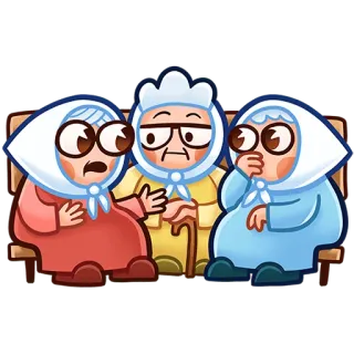 🫢 nonne, babushka, anziani, donne, cartoni animati, panchina whatsapp sticker