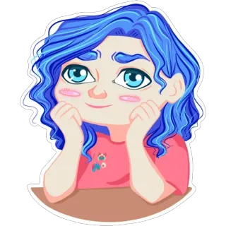 😊 nhãn dán, phụ nữ, tóc xanh, cô gái, dễ thương, hoạt hình, hình minh họa telegram sticker