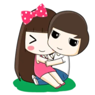 ❤ amour, couple, câlin, dessin animé, mignon telegram sticker
