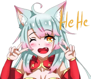 😉 Hehe 애니메이션, 여자, 여우, 귀, 귀여운, 피스, 헤헤 telegram sticker