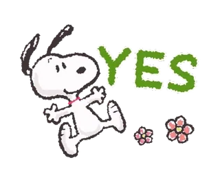 👍 Snoopy Peanuts YES snoopy, peanuts, chien, dessin animé, oui, fête telegram sticker