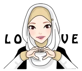 ❤ Hiyab, Mujer, Musulmana, Dibujo animado, Corazón telegram sticker