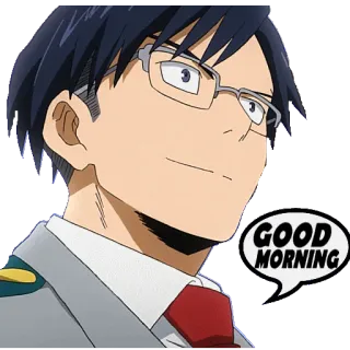 🛏 Tenya Iida My Hero Academia GOOD MORNING Anime, Buongiorno, Tenya Iida, My Hero Academia, Personaggio, Saluto telegram sticker
