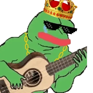 🐸 Pepe the Frog pepe, 青蛙, 皇冠, 吉他, 梗 telegram sticker