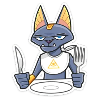 🍽 cartoon, egyptian, cat, bastet, anthropomorphic, knife, fork telegram sticker