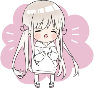 😊 anime, chibi, girl, cute, kawaii, white hair, pigtails telegram sticker