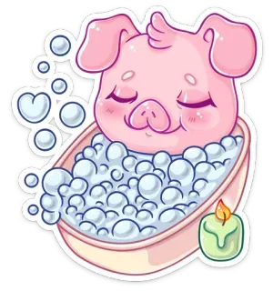 🛁 Schwein, Bad, Blasen, süß, Aufkleber, Cartoon, Tier telegram sticker