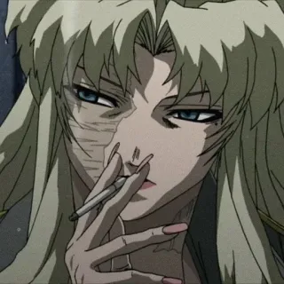 😐 Rauchen, Frau, Anime, Zigarette, Blond, Narbe whatsapp sticker