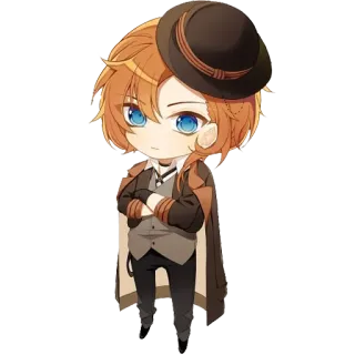 😗 Chuuya Nakahara Bungo Stray Dogs Anime, Chibi, Manga, Cartoon, Charakter, braune Haare, blaue Augen telegram sticker