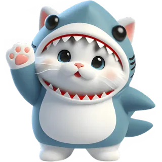 👋 chat, requin, animal, costume, mignon, dessin animé, mammifère, mascotte telegram sticker