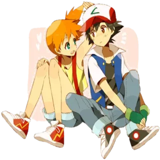 👫 Ash Ketchum Pokemon покемон, мисти, эш кетчум, мультфильм, аниме, дружба telegram sticker
