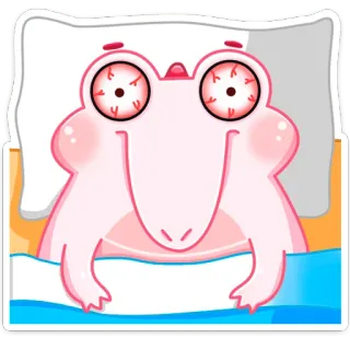 🤓 лягушка, сонный, уставший, кровать, мультик, глаза whatsapp sticker
