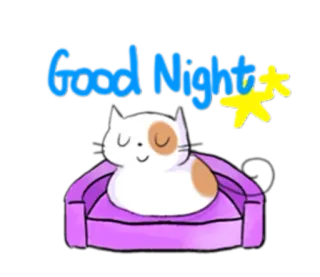 😴 Good Night bonne nuit, chat, étoiles, sommeil, mignon, canapé telegram sticker