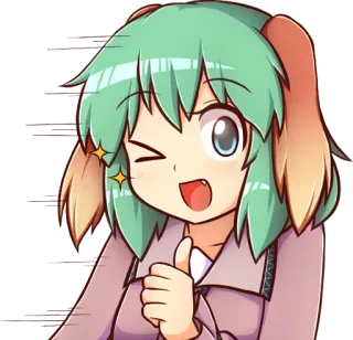 👍 anime girl, green hair, wink, thumbs up, cartoon, kawaii telegram sticker