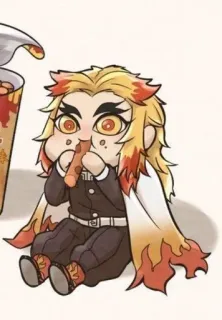 🌟 Rengoku Demon Slayer anime, demon slayer, rengoku, chibi, cute, eating telegram sticker