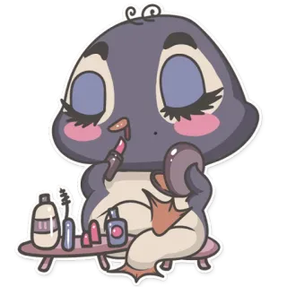 🐧 펭귄, 귀여운, 메이크업, 립스틱, 뷰티, 만화, 동물 telegram sticker