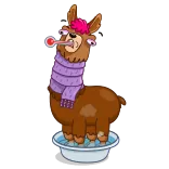 🤒 lama, malade, dessin animé, animal, hiver, maladie, température whatsapp sticker