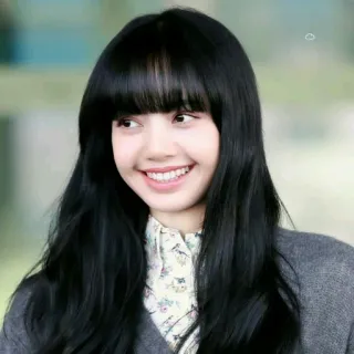 😁 donna, ritratto, sorriso, capelli neri, frangia, kpop, celebrità, asiatica telegram sticker