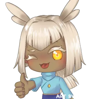 👍 ART BY arte, dibujos animados, personaje, mono, arte digital, pulgar arriba, piel clara telegram sticker
