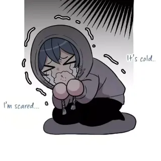 🍭 I'm scared... It's cold.. scared, cold, hoodie, crying, anime style, cartoon, emotional whatsapp sticker