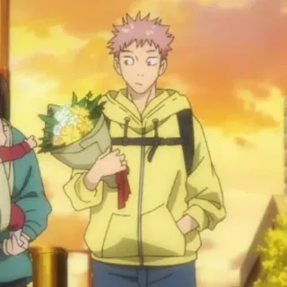 🍸 Yuji Itadori Jujutsu Kaisen อนิเมะ, มหาเวทย์ผนึกมาร, ยูจิ อิตาโดริ, ดอกไม้, ตัวละคร, อนิเมชั่น whatsapp sticker