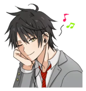 😉 Anime, Con trai, Âm nhạc, Tai nghe, Nghe, Hoạt hình telegram sticker