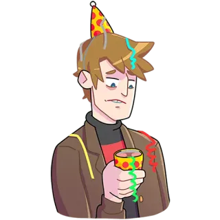 🥳 tiệc, lễ kỷ niệm, hoạt hình, buồn, người đàn ông, mũ tiệc telegram sticker