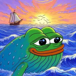 🌟 Pepe the Frog pepe, rana, oceano, barca, tramonto telegram sticker