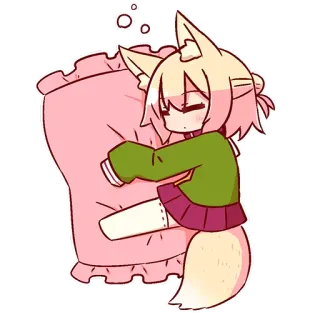 😴 anime, fox girl, cute, sleeping, pillow telegram sticker