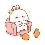 😌 conejo, corona, dibujos animados, lindo, animal, zanahoria, sofá whatsapp sticker