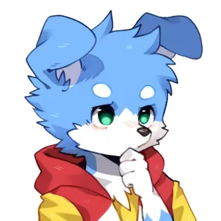 🤔 兽人, 狗, 兽人, 可爱, 肖像, 蓝色, 脸红 telegram sticker