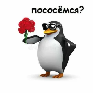 💬 пососёмся? пингвин, цветы, солнцезащитные очки, русский текст, оскорбительный telegram sticker