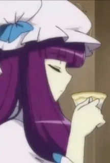 ☕ anime, personagem, cabelo roxo, bebendo, ilustração telegram sticker