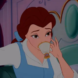 🥀 Belle Beauty and the Beast Belle, Disney, Princess, Beauty and the Beast, tea, cup, cartoon telegram sticker
