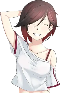 😅 anime girl, smiling, happy, cartoon, illustration, brunette telegram sticker