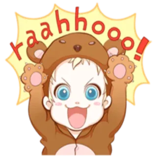 🙃 raaahoo! baby, süß, bär, kigurumi, kind, fröhlich whatsapp sticker