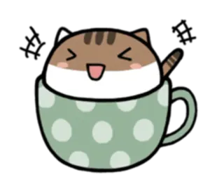 😆 Katze, Tasse, Kawaii, Süß, Tier, Cartoon, Fröhlich telegram sticker