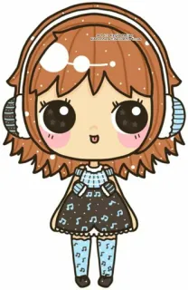 🎶 漫画, 可愛い, ヘッドホン, かわいい, 女の子, 音楽 telegram sticker