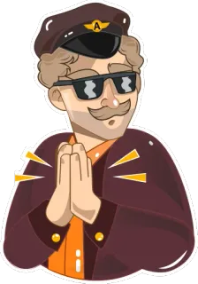 🙏 cartoon, man, driver, hat, sunglasses, mustache, suit telegram sticker
