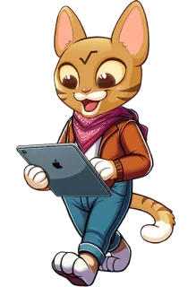 🤳 gato, iPad, dibujo animado, arte digital, antropomórfico, animal, ilustración, gatito telegram sticker