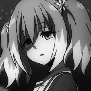 😕 Dziewczyna anime, Kreskówka, Czarno-białe, Smutny, Portret whatsapp sticker
