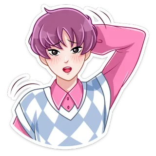 🤔 Anime, Chico, Dibujo animado, Rosa, Pelo morado telegram sticker