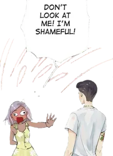 😰 DON'T LOOK AT ME! I'M SHAMEFUL! wstydliwy, zawstydzony, niezręczny, kreskówka, anime, relacja, unikanie telegram sticker