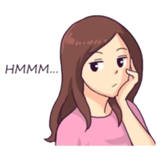 😒 HMMM... pensando, donna, hmm, ponderando, cartone animato telegram sticker